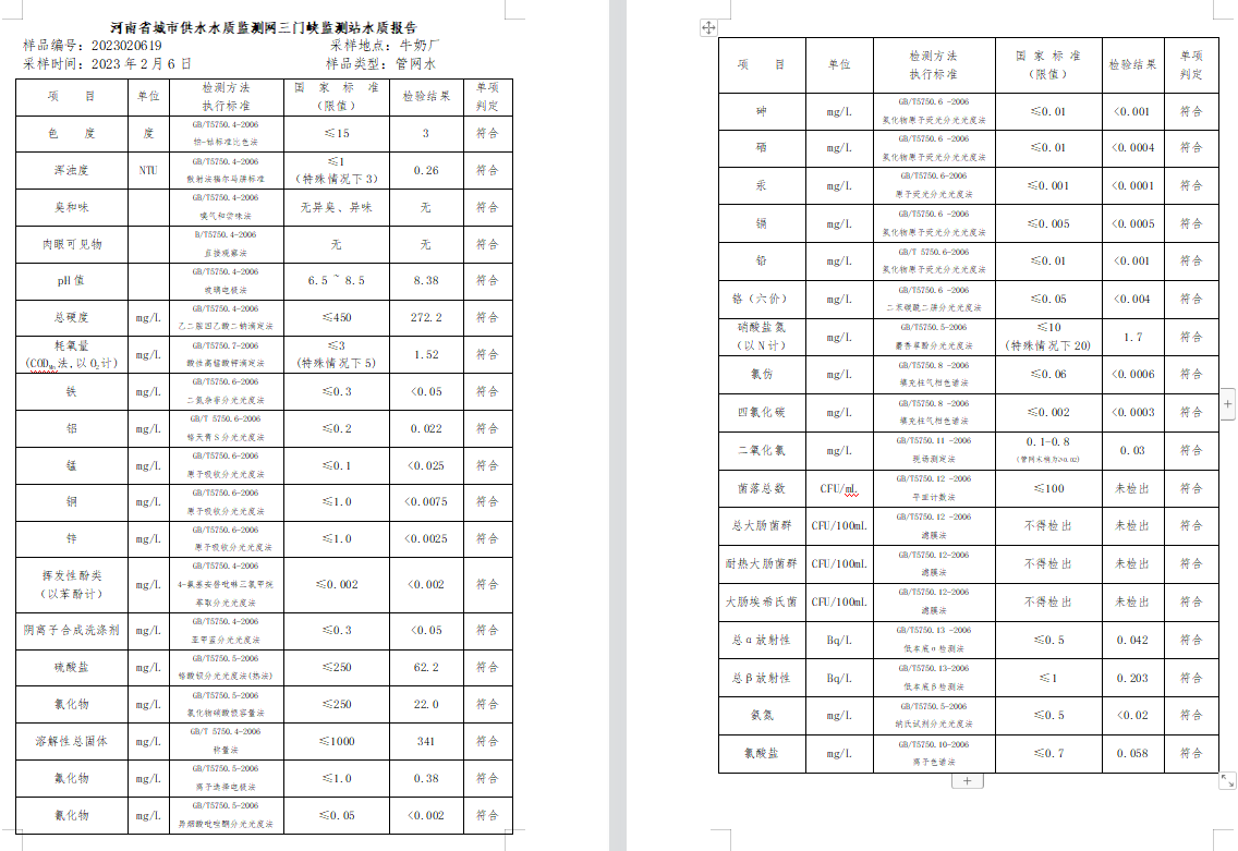 三門,峽市,供水集,團,有,限公,司出廠,水水, . 三門峽市供水集團有限公司出廠水水質(zhì)信息（2023年2月）
